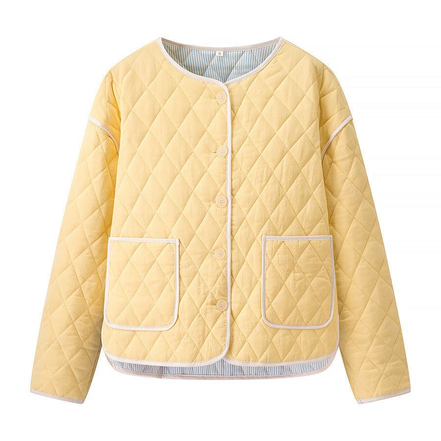 Diamond Quilted Contrast Trim Jacket - yellow