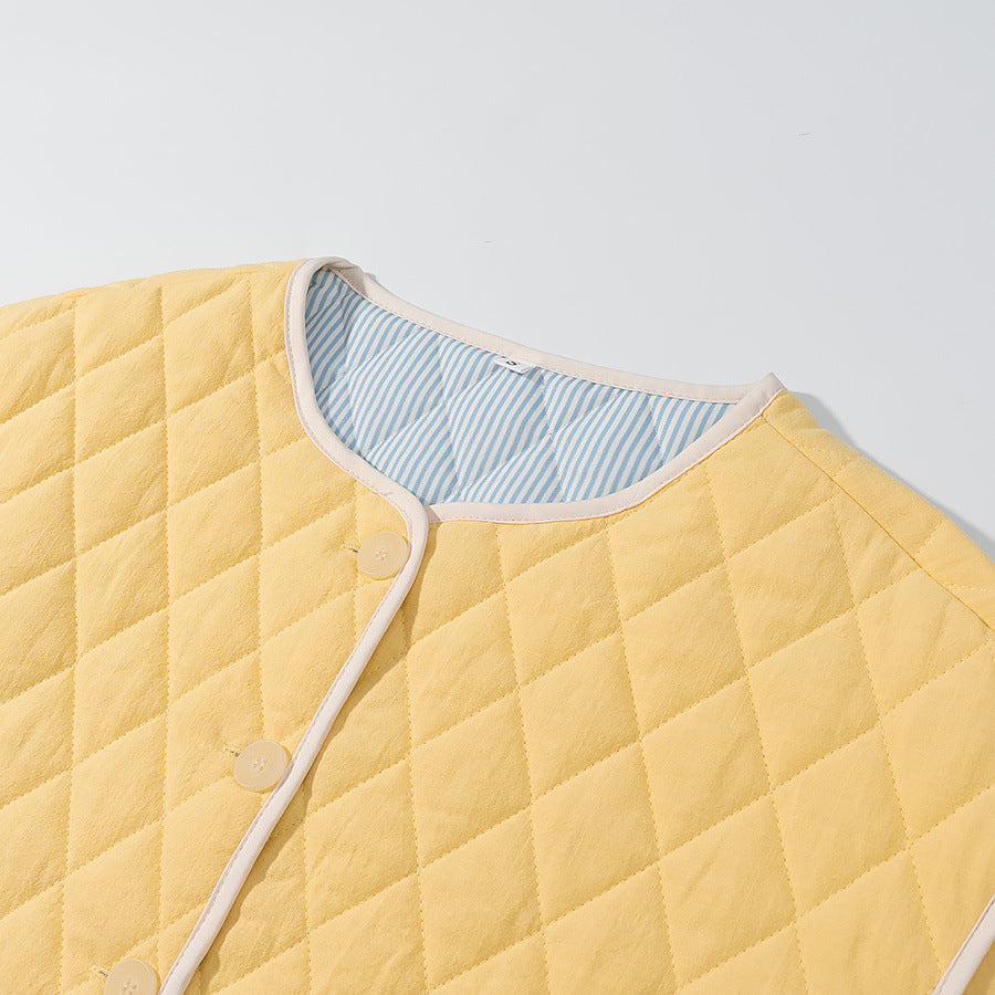 Diamond Quilted Contrast Trim Jacket - yellow - 1