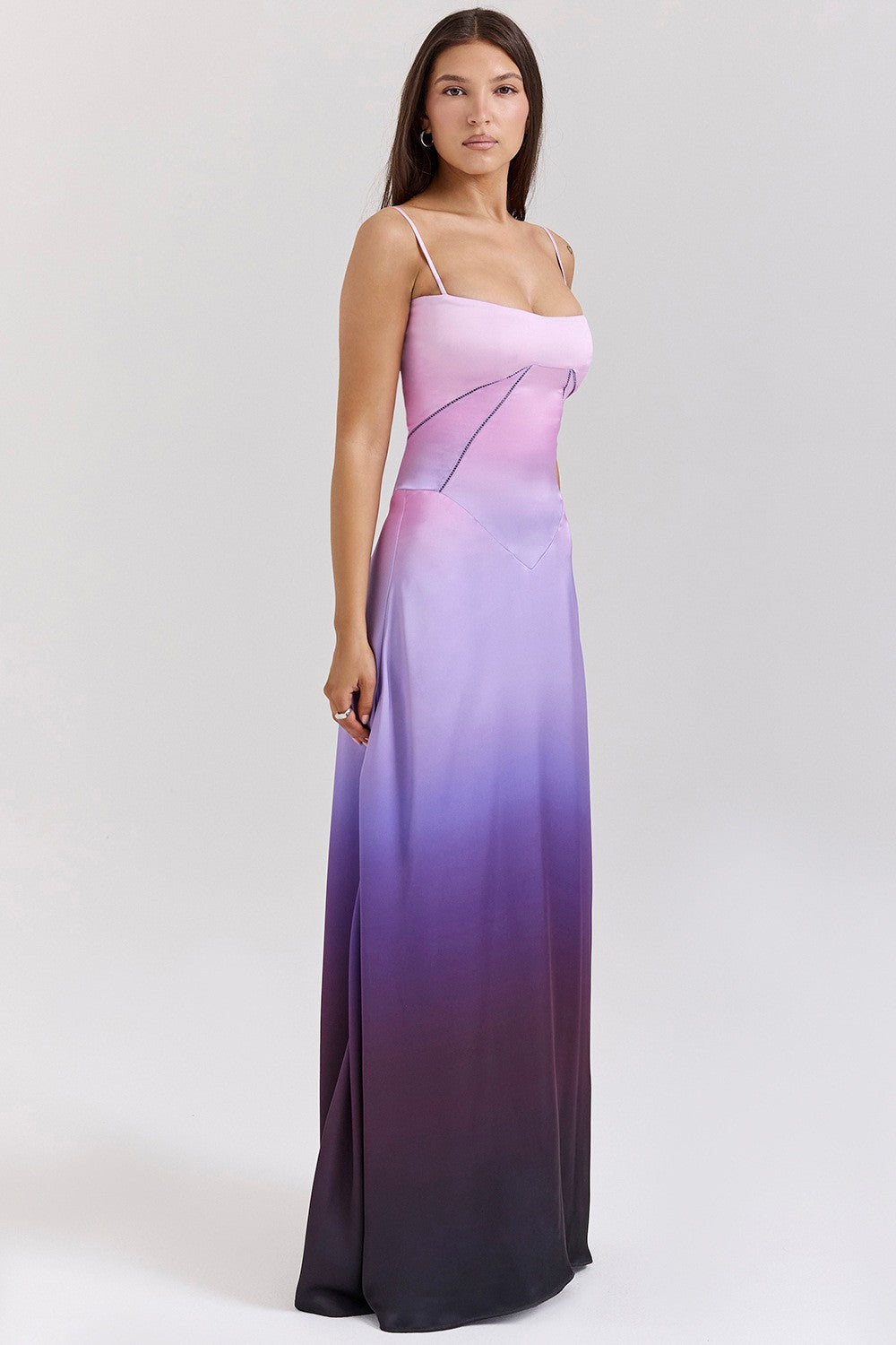 Seamed Satin Corset Lace-Up Back Maxi Dress