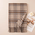 Glen Plaid Fringe Trim Winter Scarf - Mocha