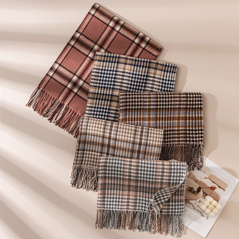 Glen Plaid Fringe Trim Winter Scarf