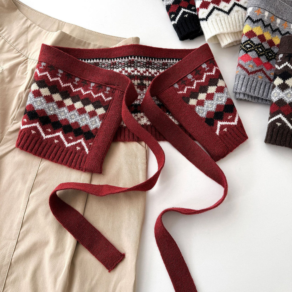 Fair Isle Knit Cape With Tie Front