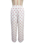Heart Print Wide-Leg Pants with Pockets - White