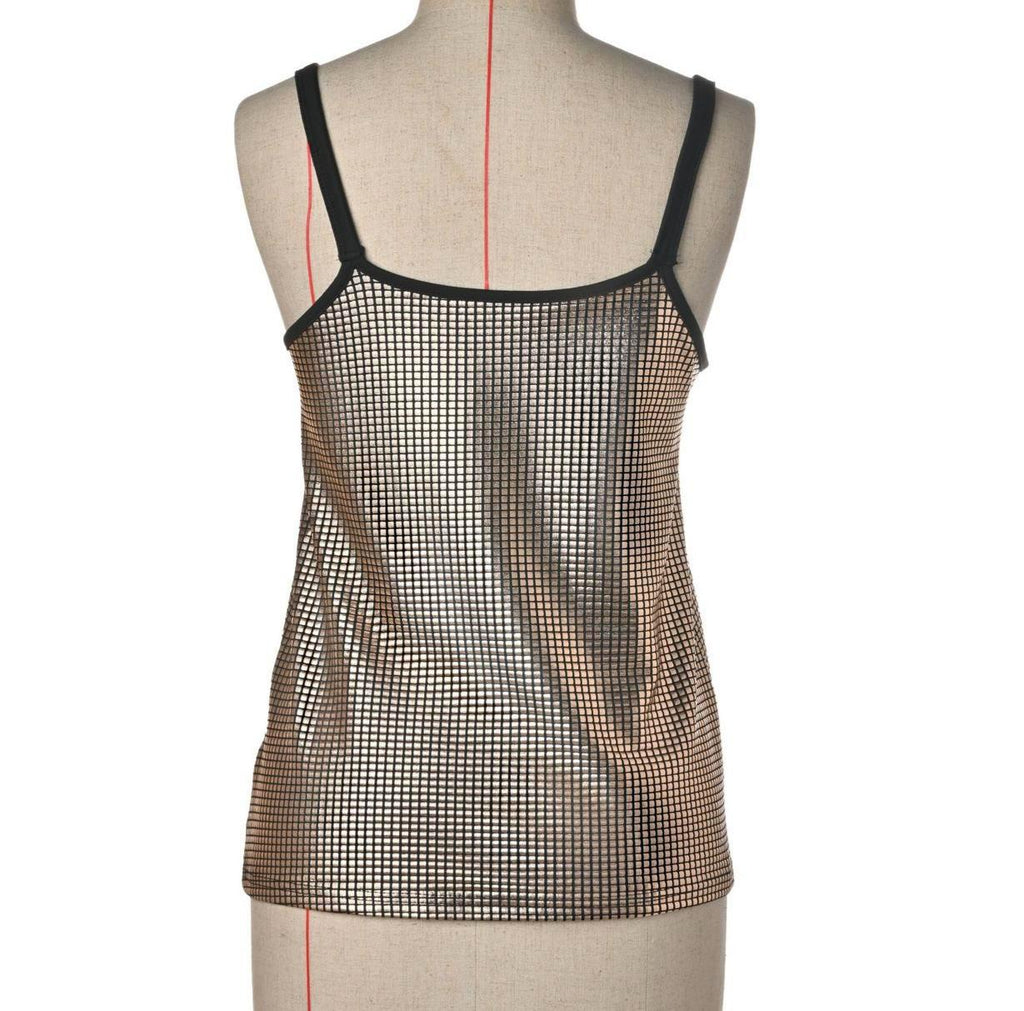 Sparkle Mesh Cami Tank Top With Buckle Straps - Brown - 1