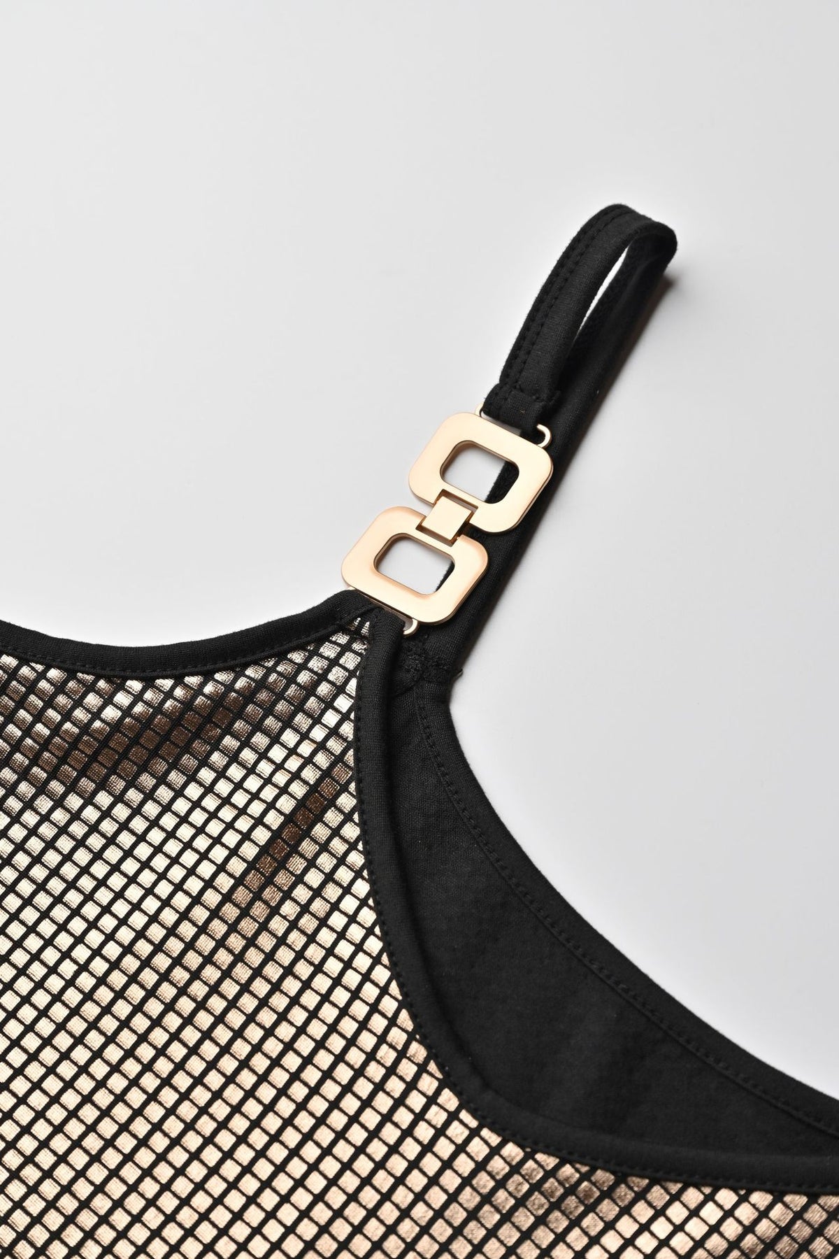 Sparkle Mesh Cami Tank Top With Buckle Straps - Brown - 3