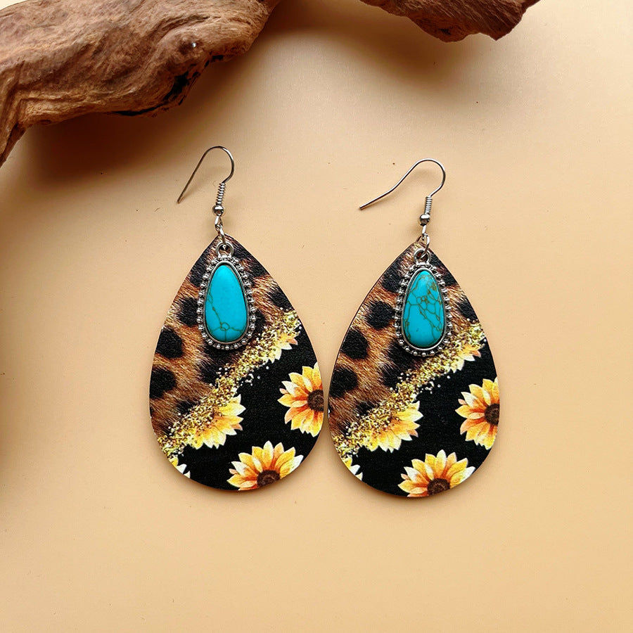 Leopard And Cowhide Print Teardrop Drop Earrings - A