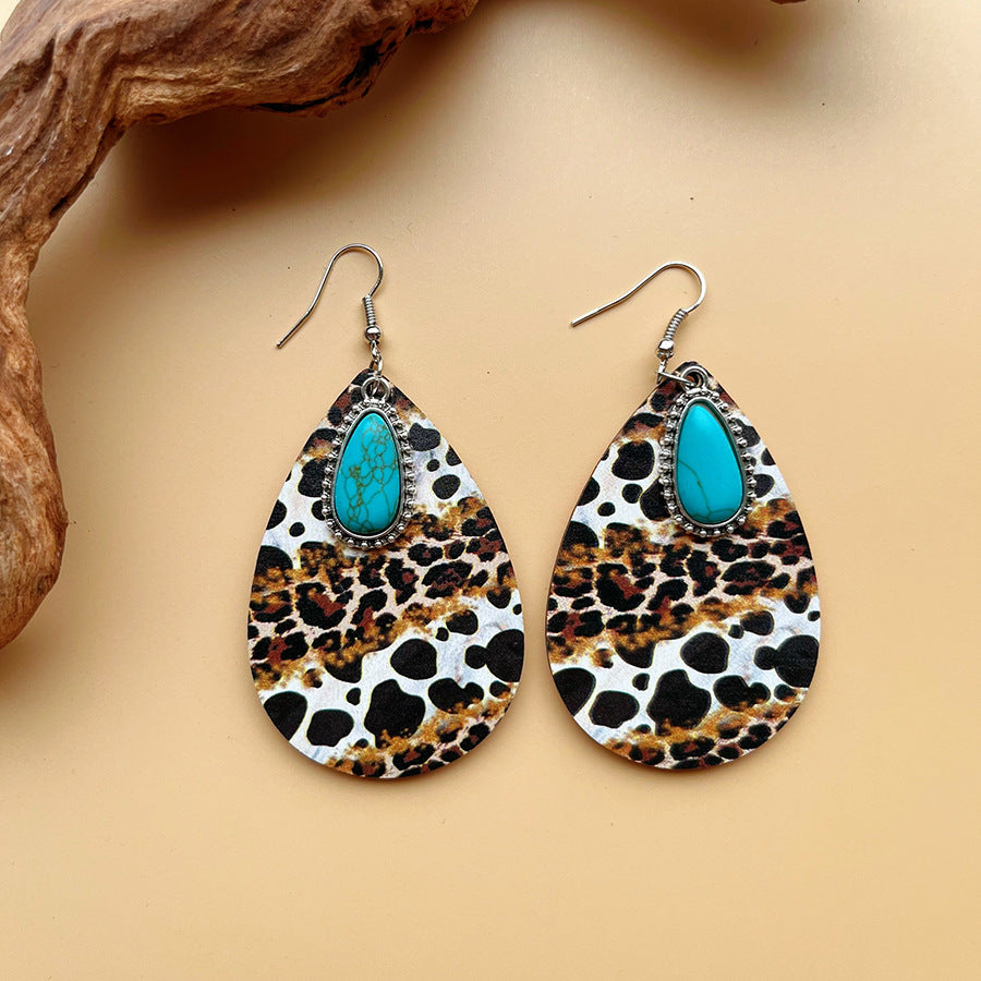 Leopard And Cowhide Print Teardrop Drop Earrings - B