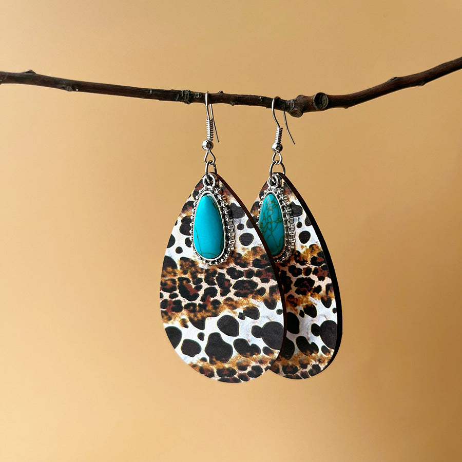 Leopard And Cowhide Print Teardrop Drop Earrings - B - 2