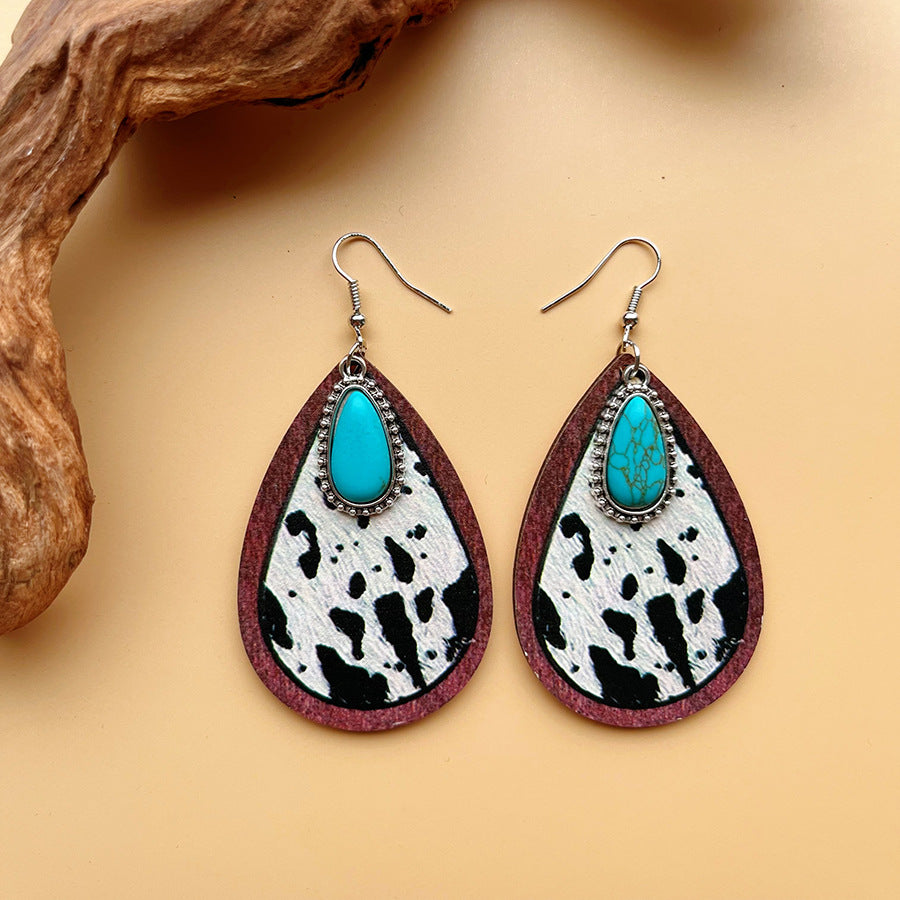 Leopard And Cowhide Print Teardrop Drop Earrings - C