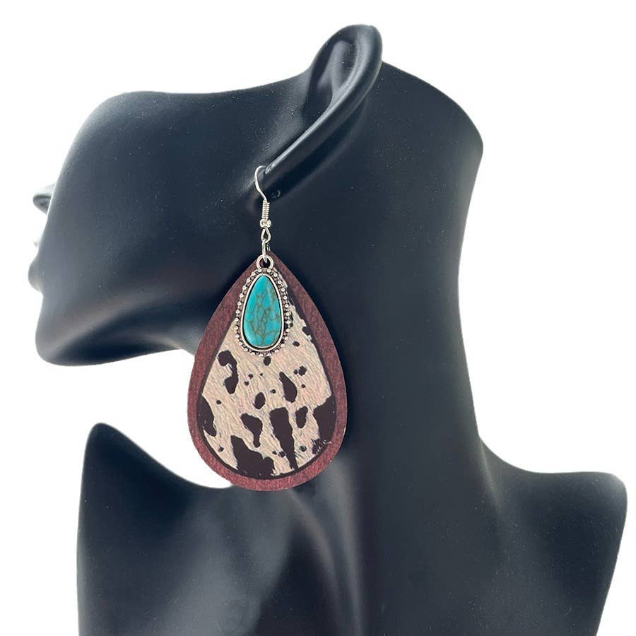 Leopard And Cowhide Print Teardrop Drop Earrings