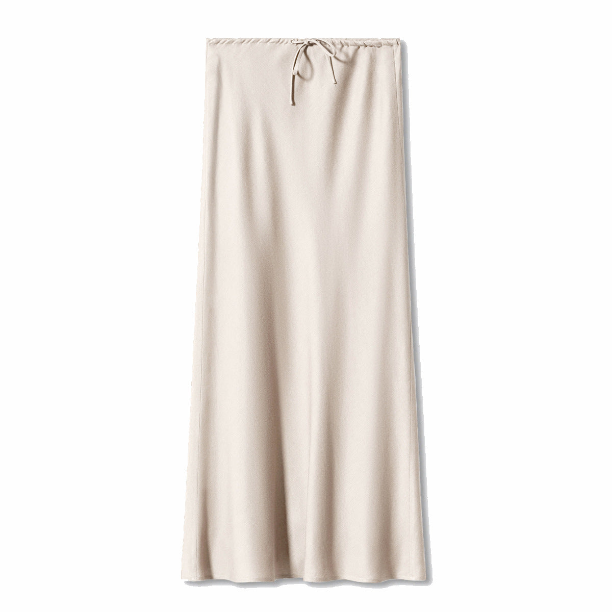 Bias Cut Satin Drawstring Maxi Skirt - Beige