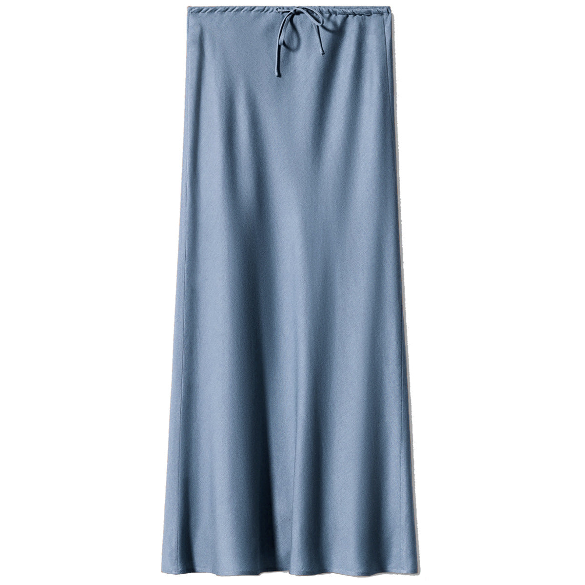 Bias Cut Satin Drawstring Maxi Skirt - Blue