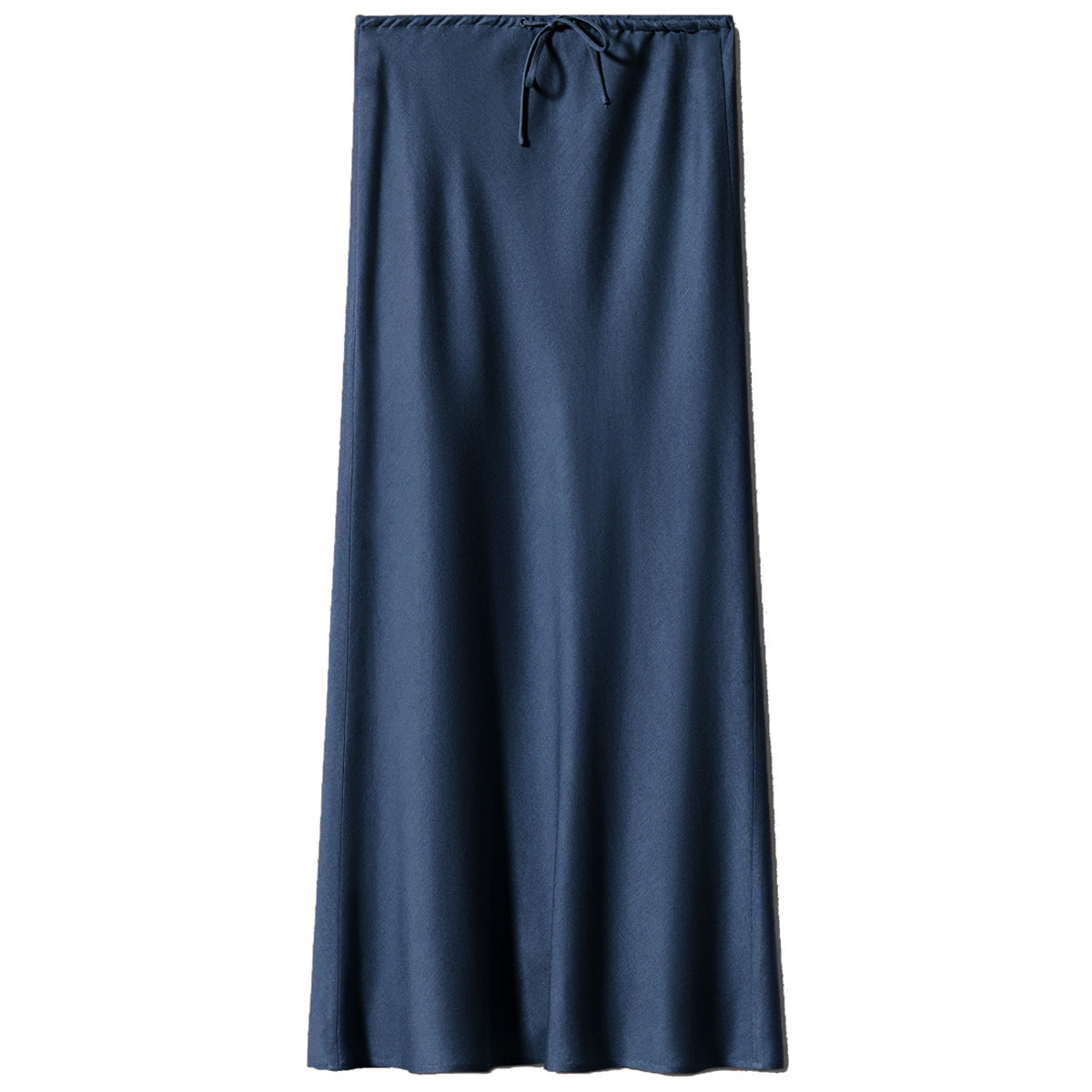 Bias Cut Satin Drawstring Maxi Skirt - DBlue