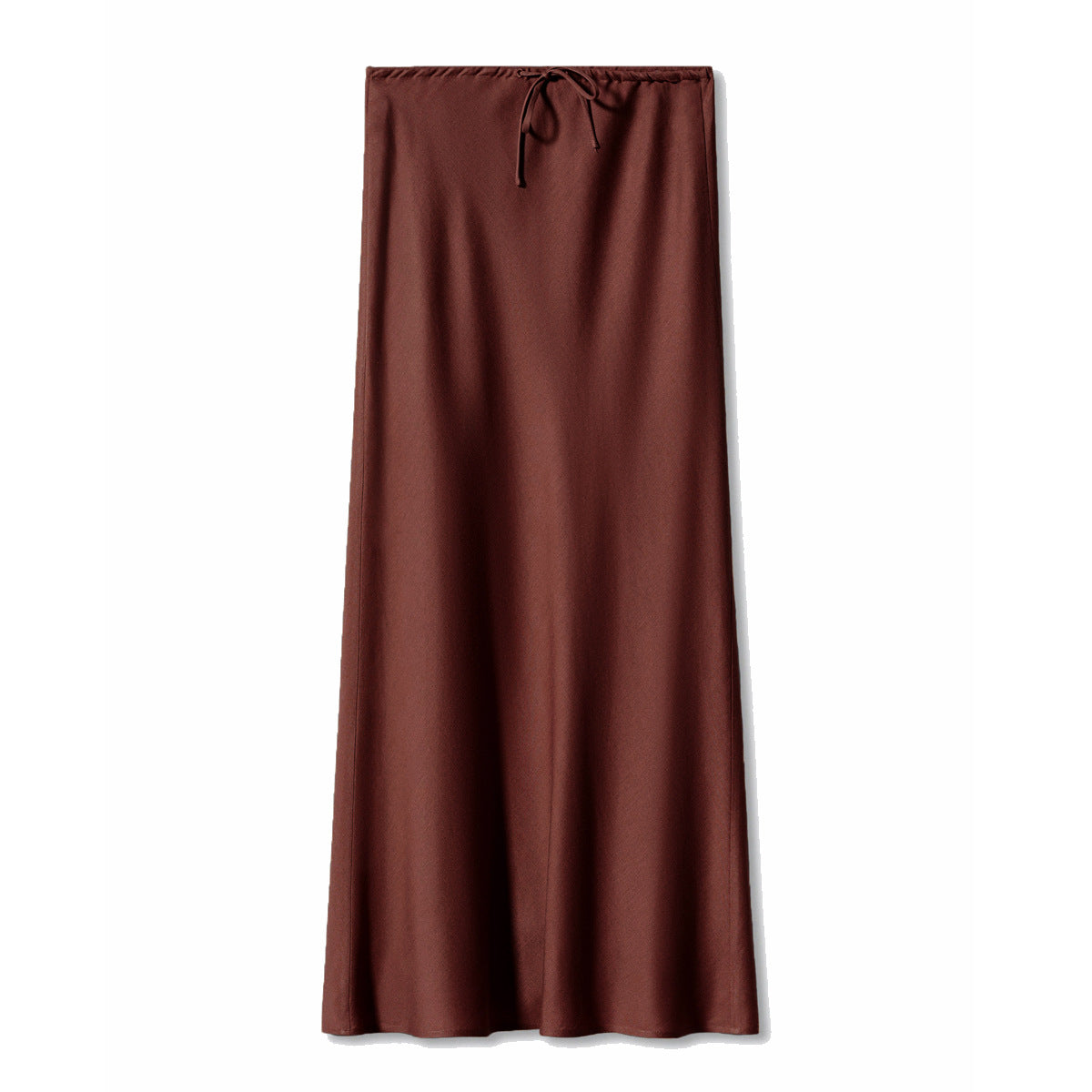 Bias Cut Satin Drawstring Maxi Skirt - Dbrown