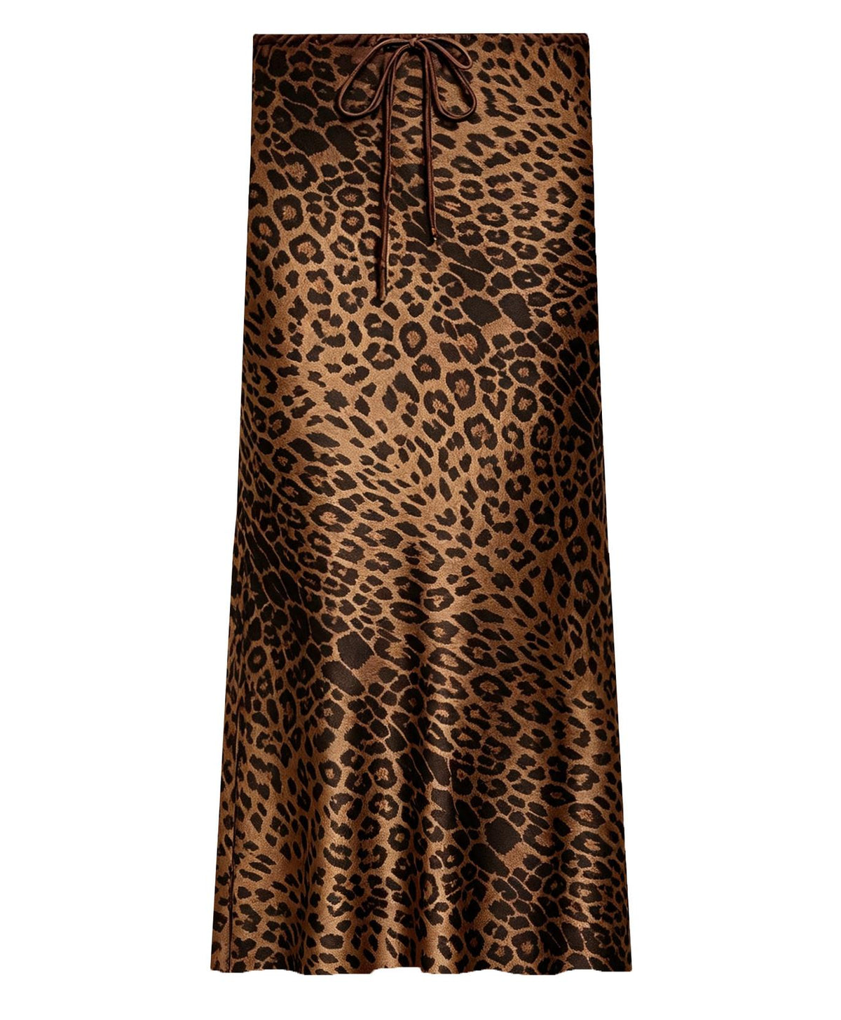 Bias Cut Satin Drawstring Maxi Skirt - LBrown