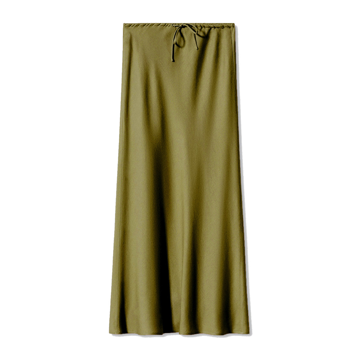 Bias Cut Satin Drawstring Maxi Skirt - Olive