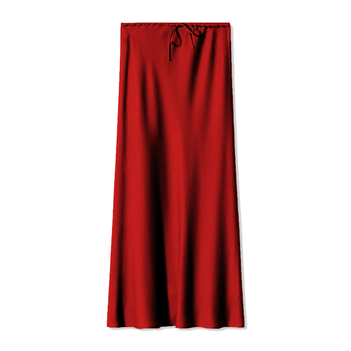Bias Cut Satin Drawstring Maxi Skirt - Red