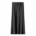 Bias Cut Satin Drawstring Maxi Skirt - black