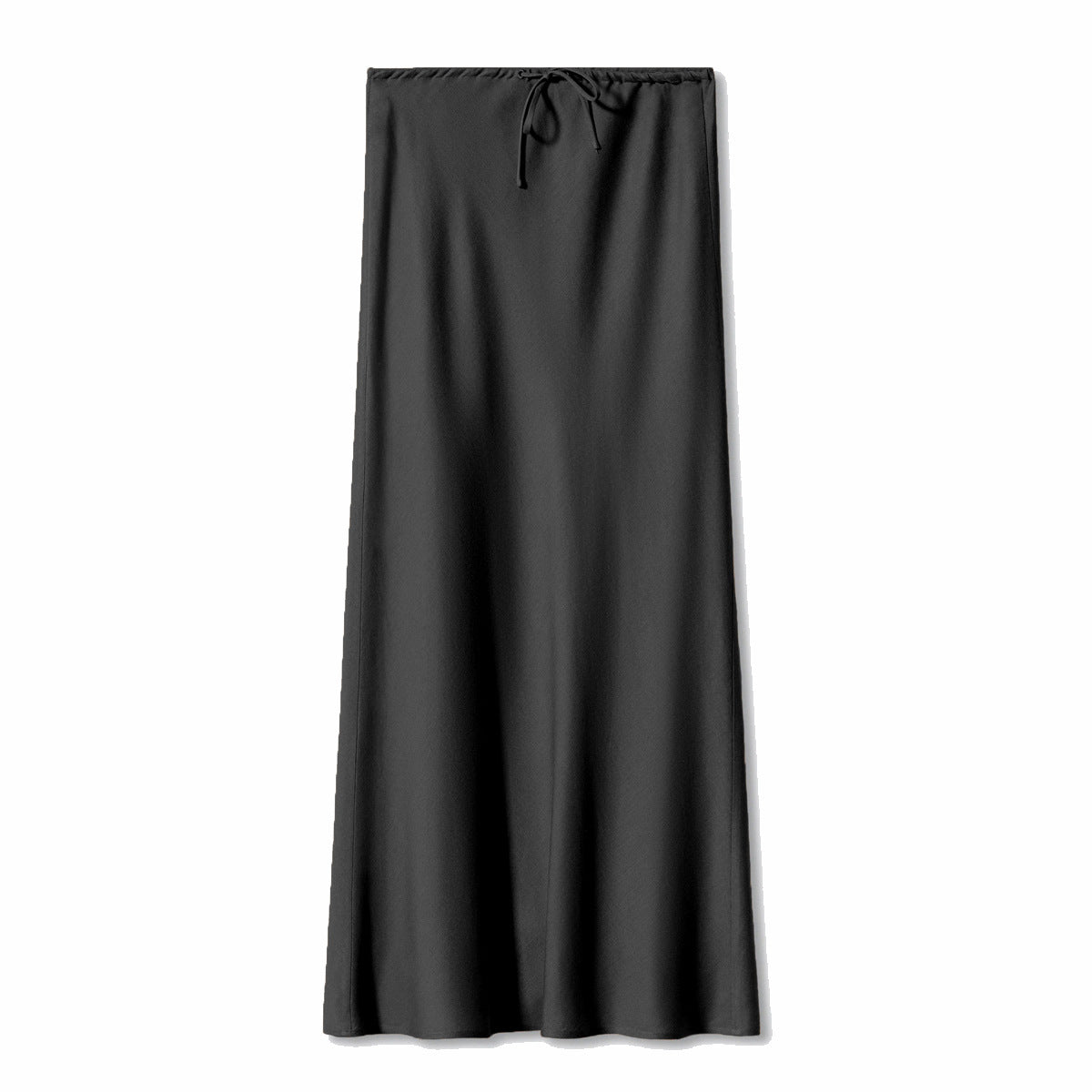 Bias Cut Satin Drawstring Maxi Skirt - black