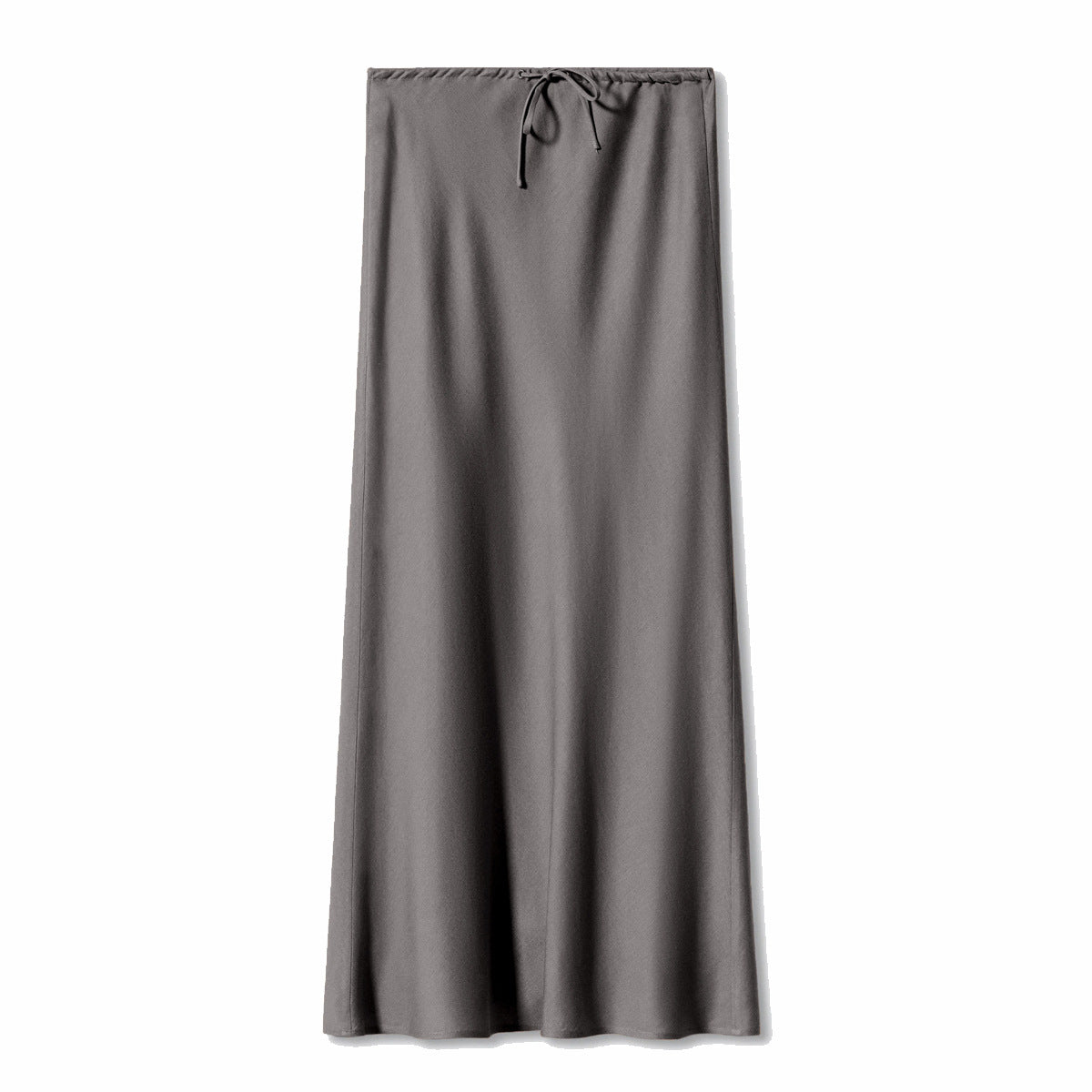 Bias Cut Satin Drawstring Maxi Skirt - grey - 1