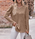 Puff Shoulder Ribbed Curved Hem Top - Camel color