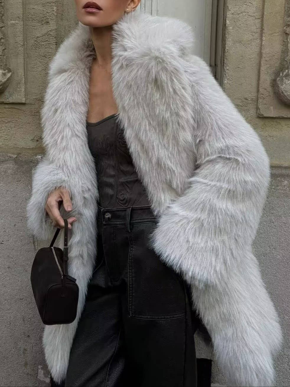 Notch Lapel Longline Faux Fur Coat