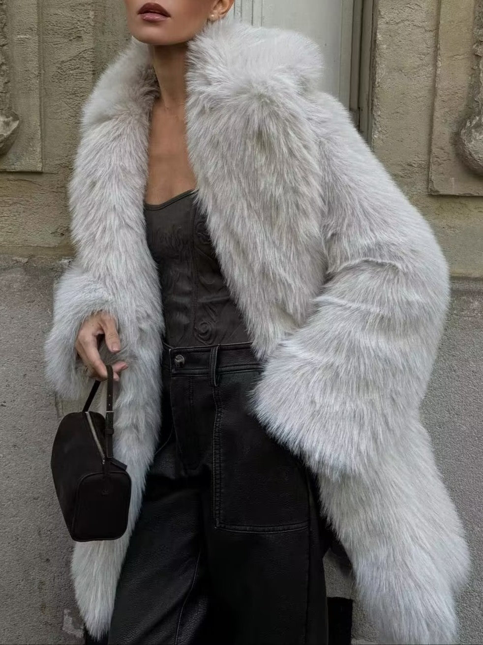 Notch Lapel Longline Faux Fur Coat - view 1