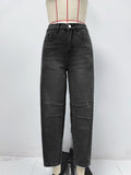 Relaxed Barrel Fit Denim Mom Jeans - Black