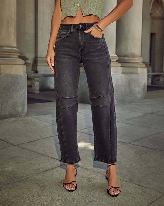 Relaxed Barrel Fit Denim Mom Jeans - Black - 1