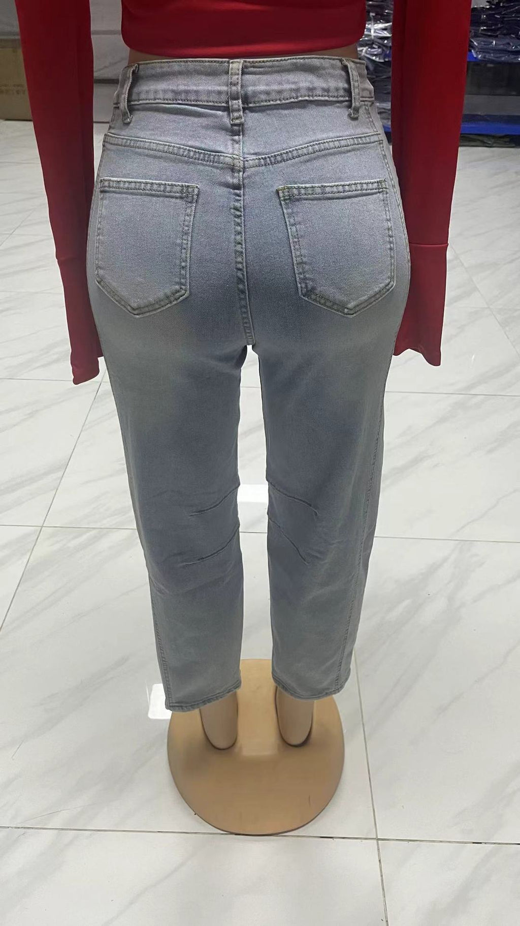 Relaxed Barrel Fit Denim Mom Jeans - Blue - 1