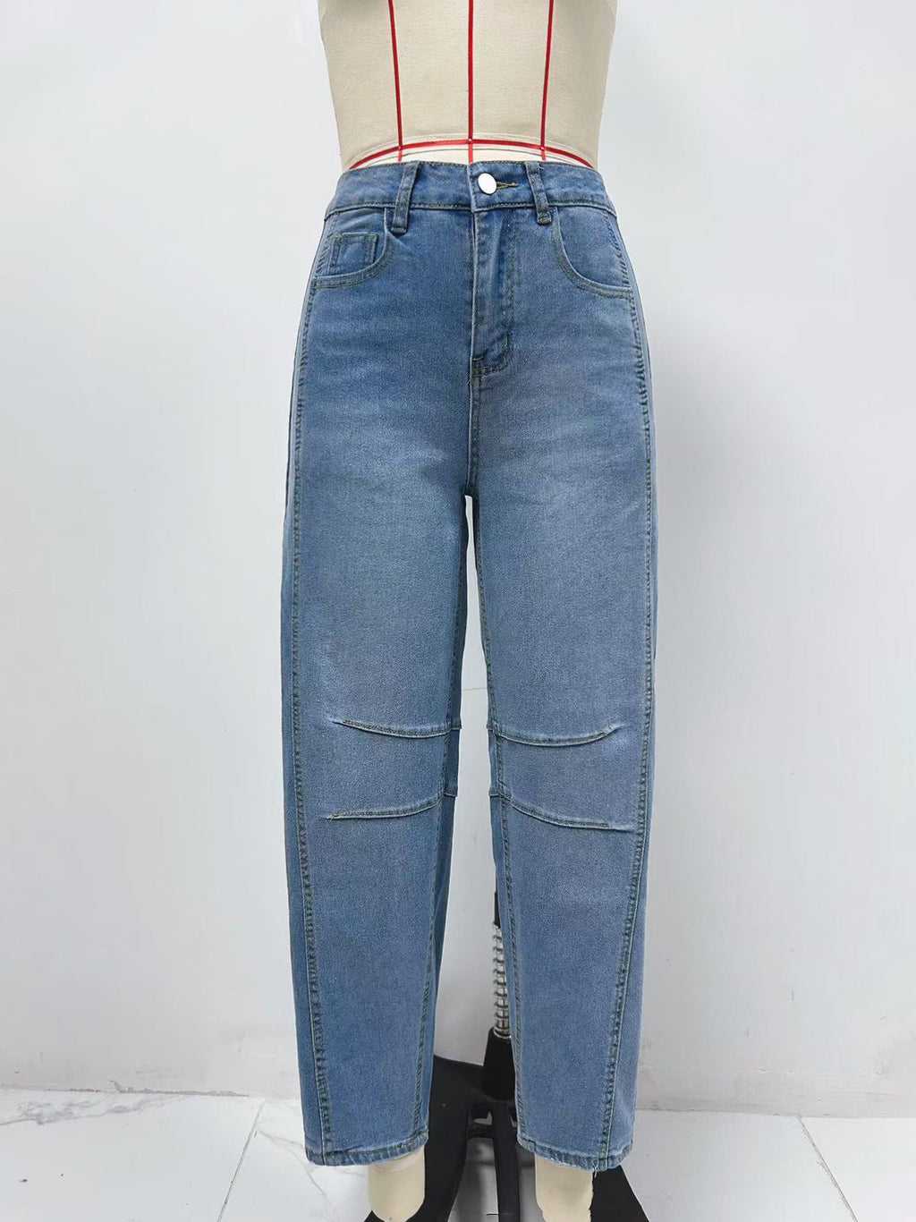 Relaxed Barrel Fit Denim Mom Jeans - DarkBlue - 1