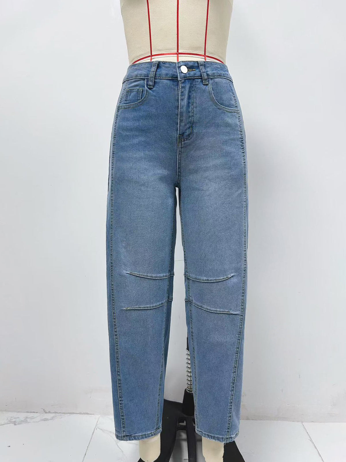 Relaxed Barrel Fit Denim Mom Jeans - DarkBlue - 1