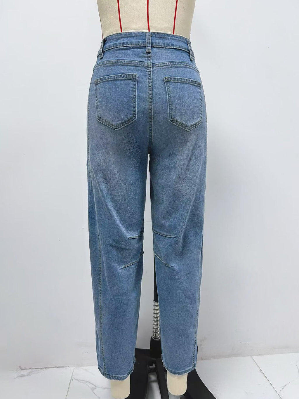 Relaxed Barrel Fit Denim Mom Jeans - DarkBlue - 2