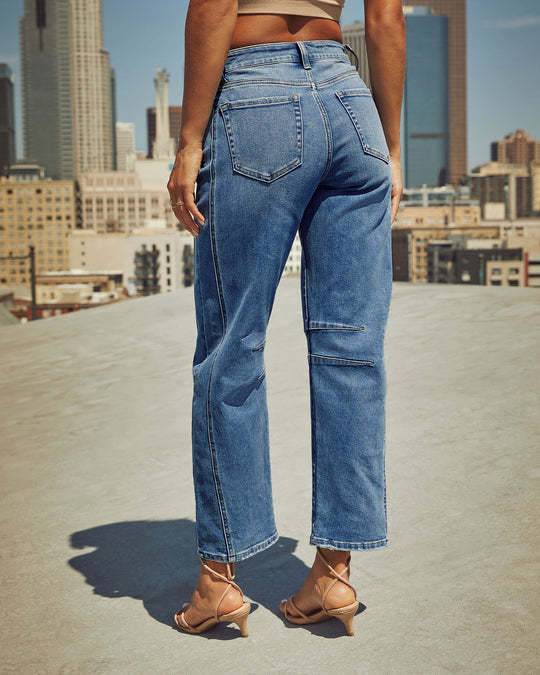 Relaxed Barrel Fit Denim Mom Jeans - DarkBlue - 3