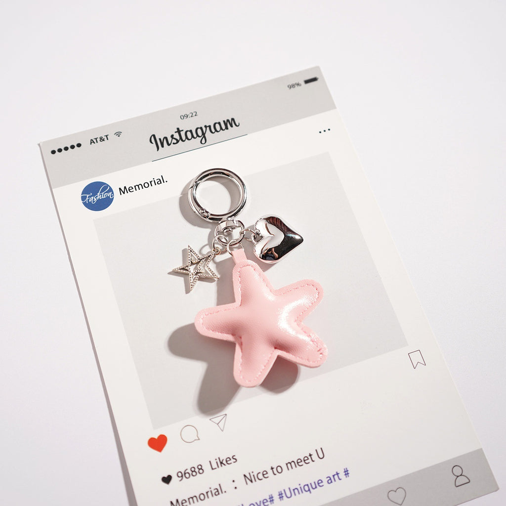 Puffy Star Charm Bag Keychain - Pink