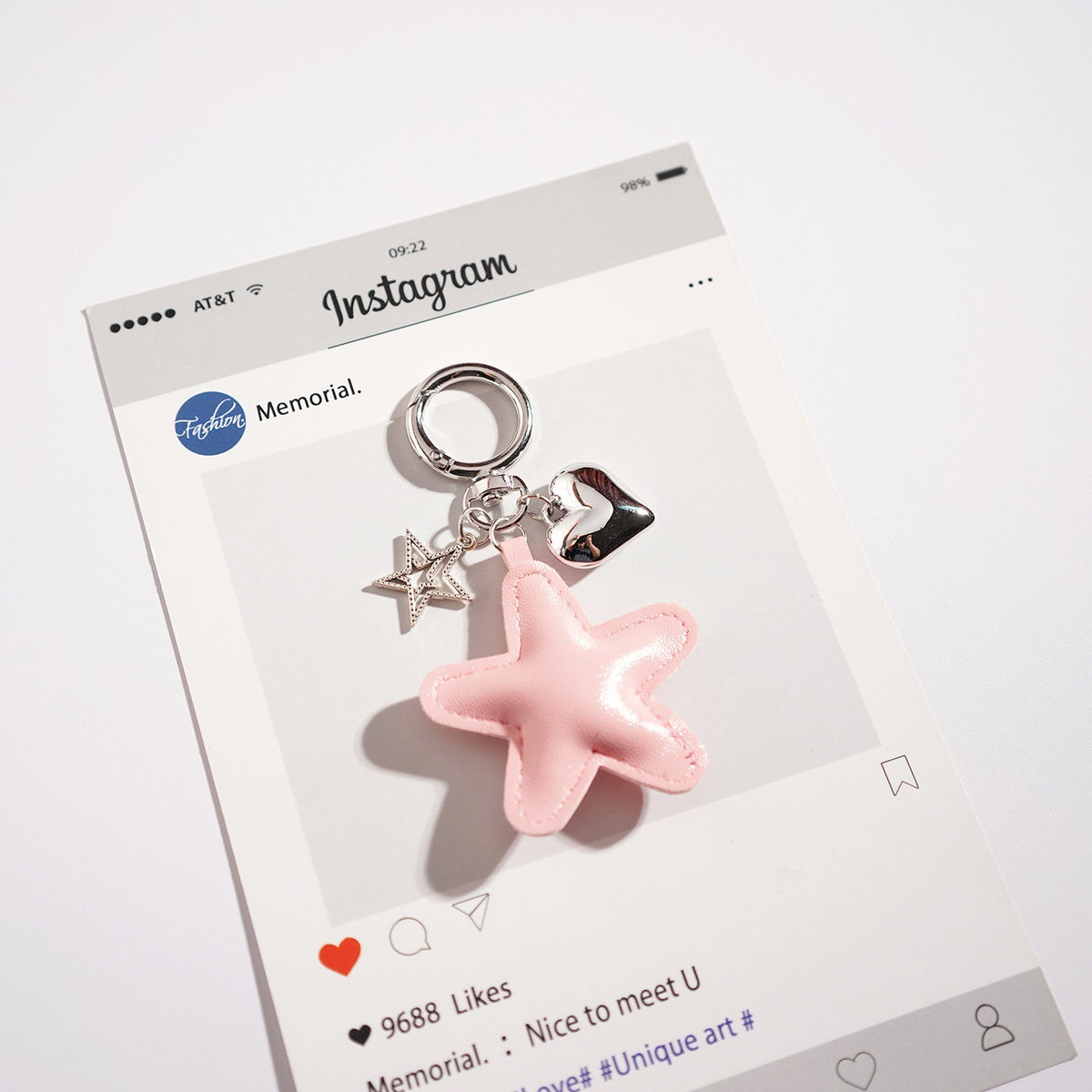 Puffy Star Charm Bag Keychain - Pink