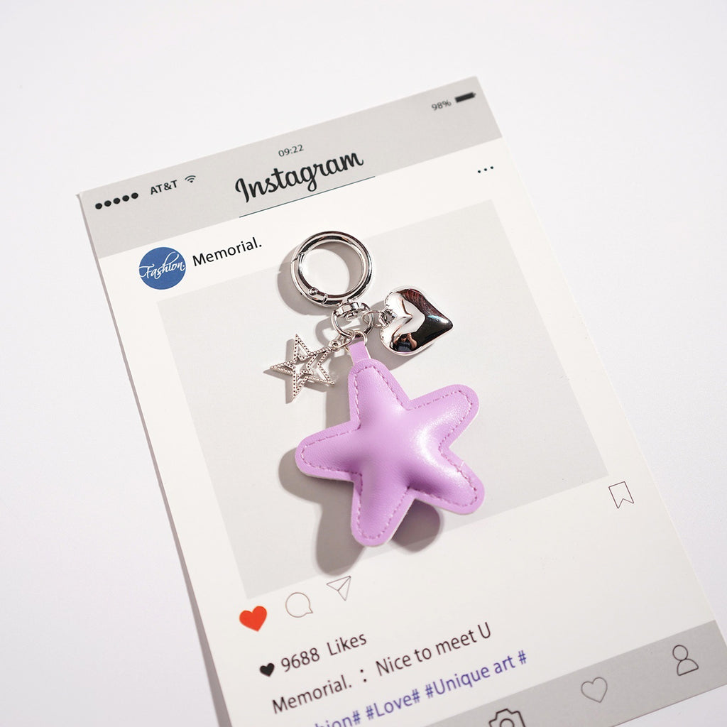 Puffy Star Charm Bag Keychain - Purple