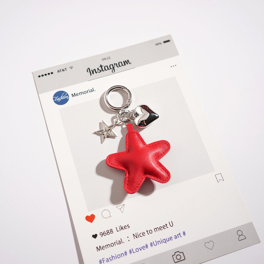 Puffy Star Charm Bag Keychain - Red
