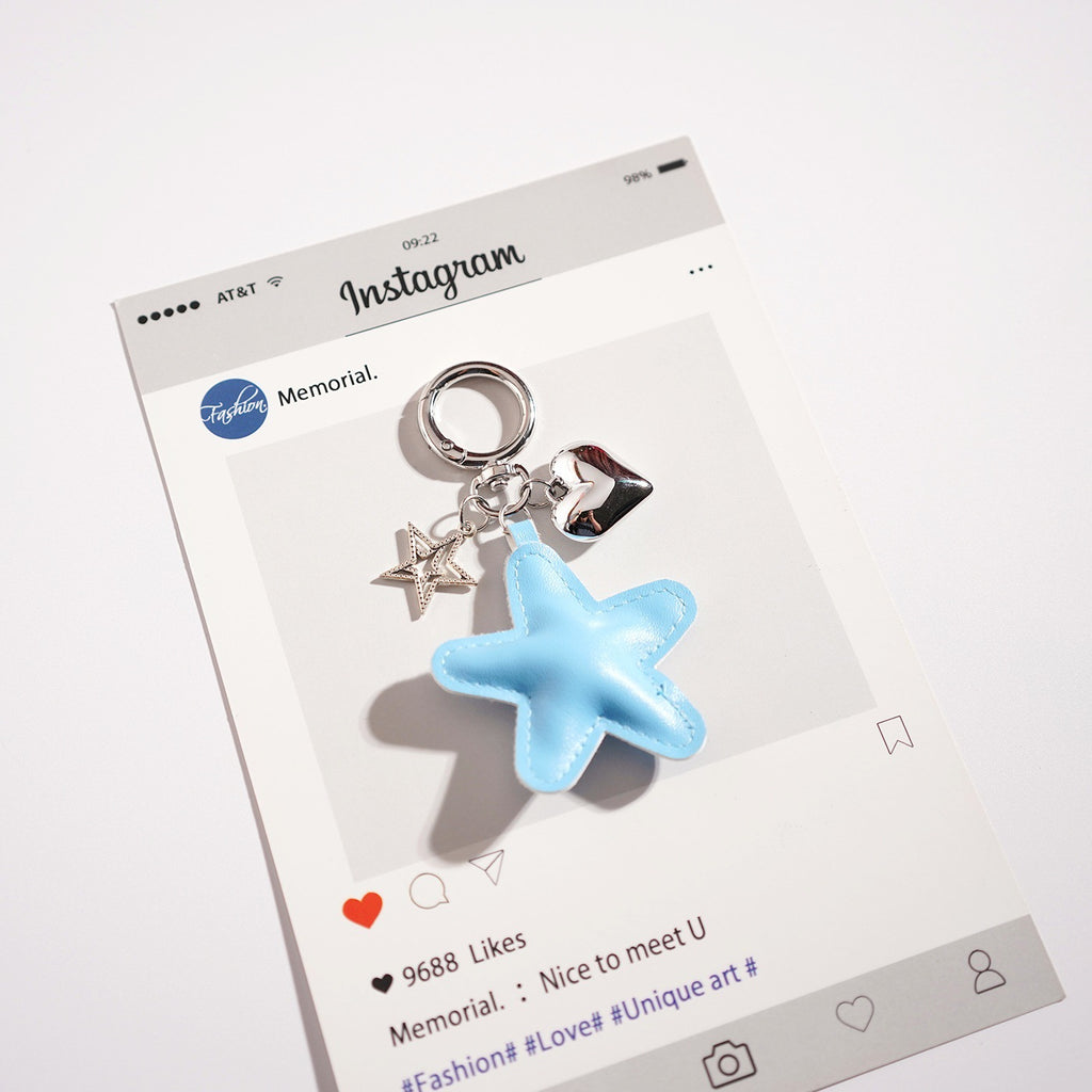 Puffy Star Charm Bag Keychain - Skyblue