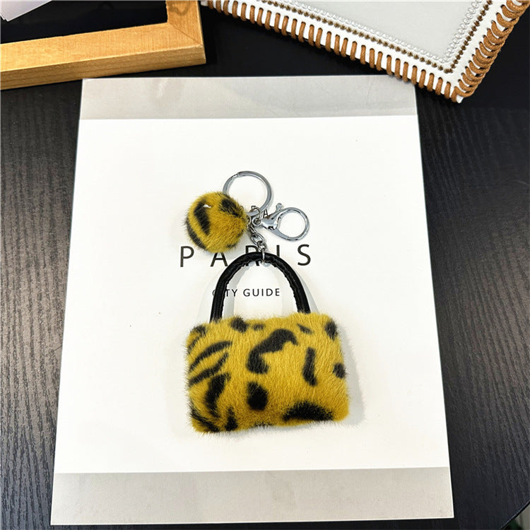 Plush Leopard Mini Bag Keychain Charm - Yellow