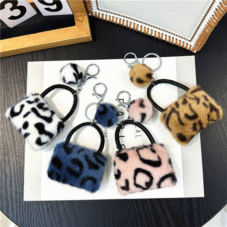 Plush Leopard Mini Bag Keychain Charm