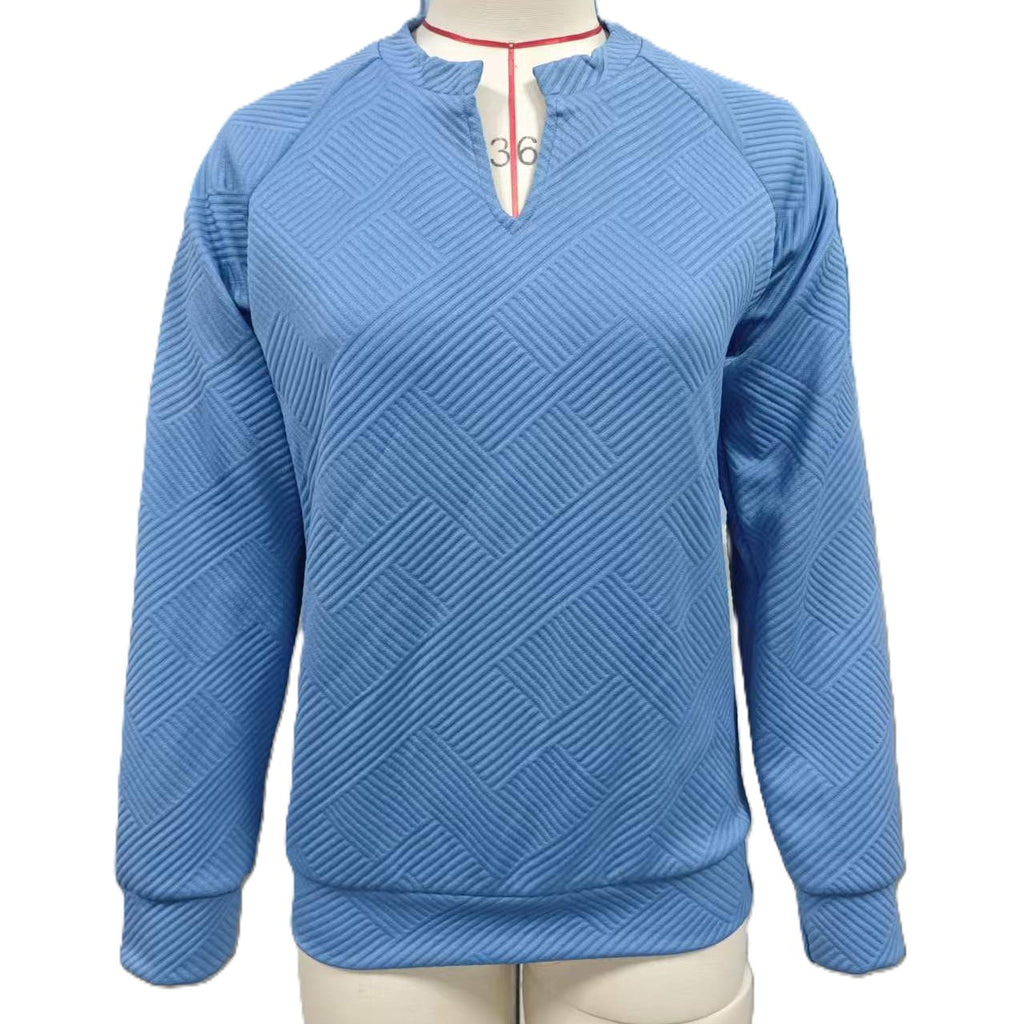 Notch Neck Textured Raglan Sweatshirt - Blue
