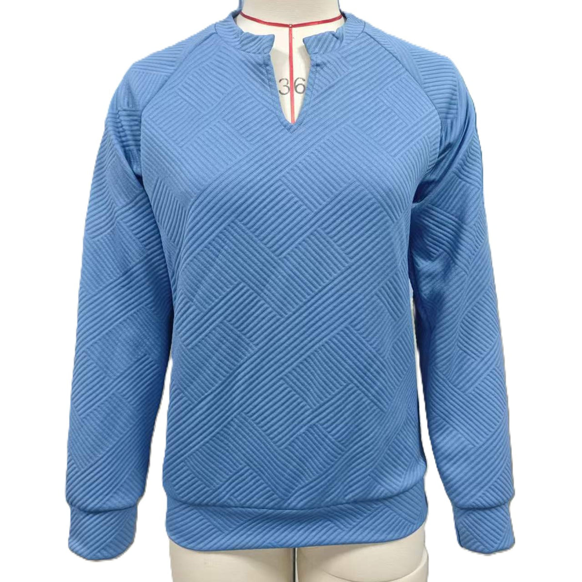 Notch Neck Textured Raglan Sweatshirt - Blue
