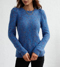 Speckled Confetti Knit Puff Sleeve Sweater - Blue