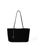 Faux Suede Tote Bag With Heart Charm - Black