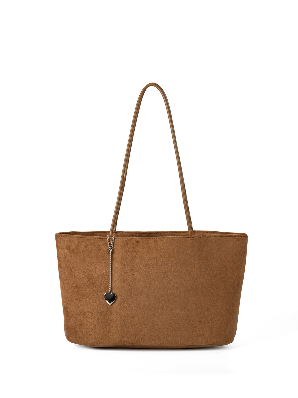Faux Suede Tote Bag With Heart Charm
