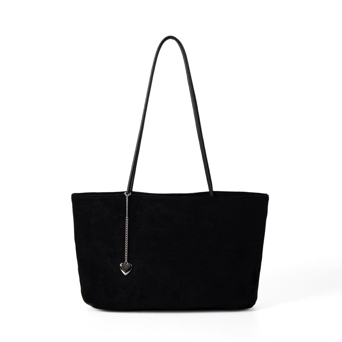 Faux Suede Tote Bag With Heart Charm