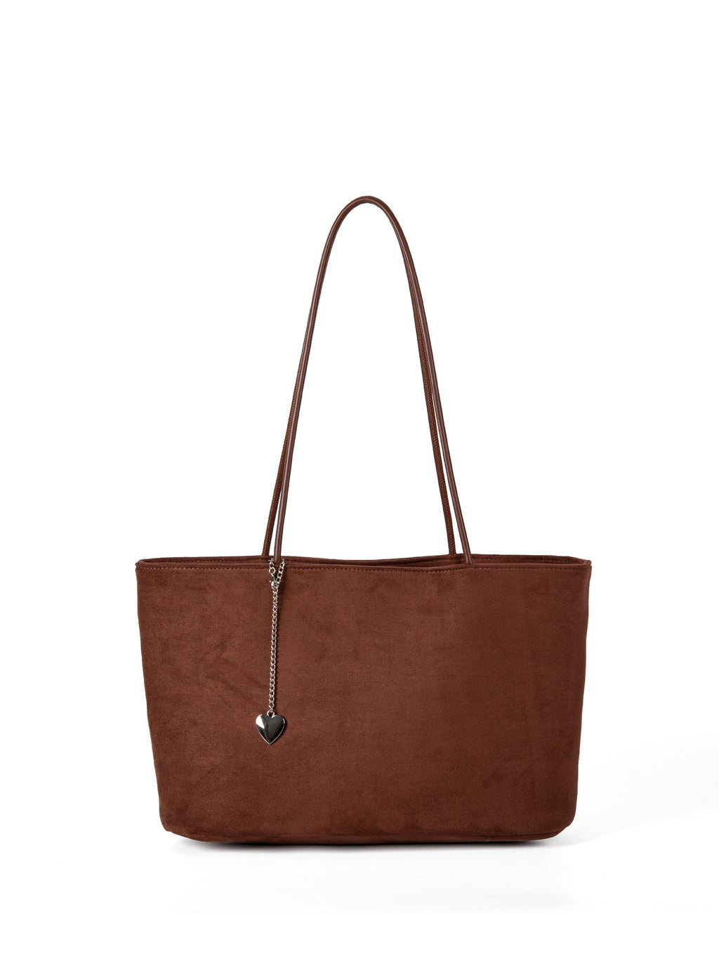 Faux Suede Tote Bag With Heart Charm