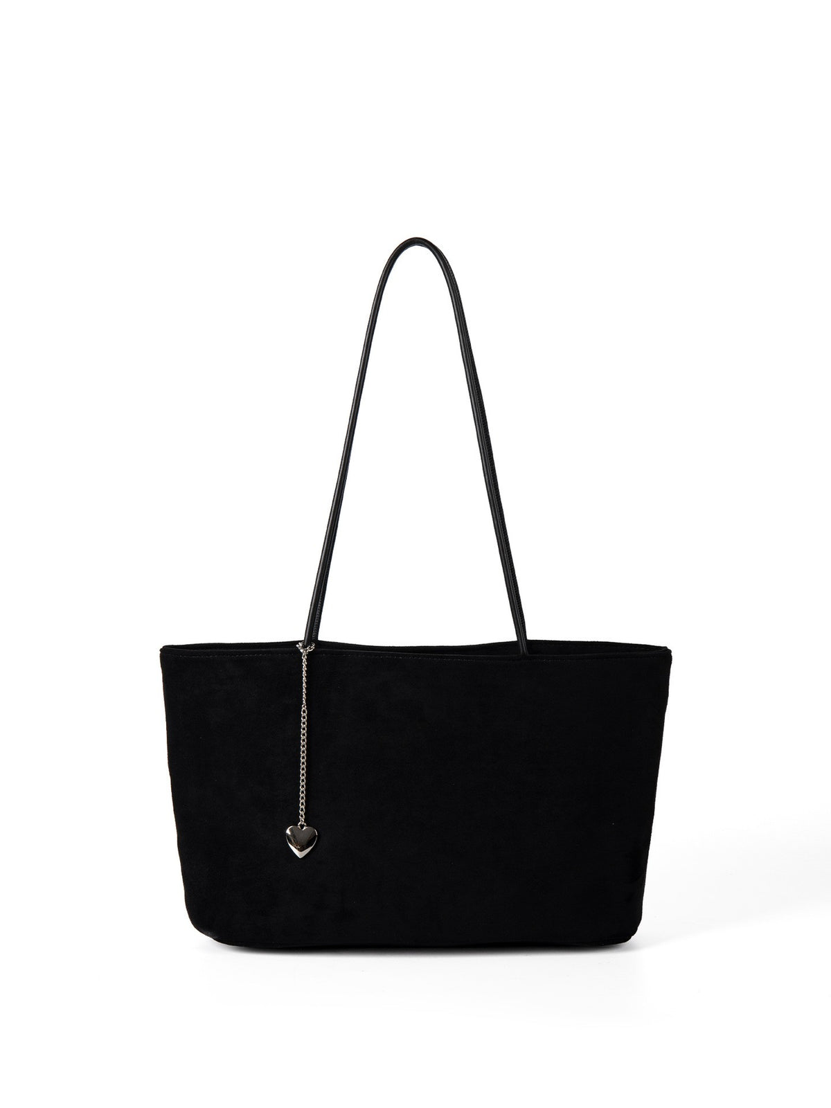 Faux Suede Tote Bag With Heart Charm