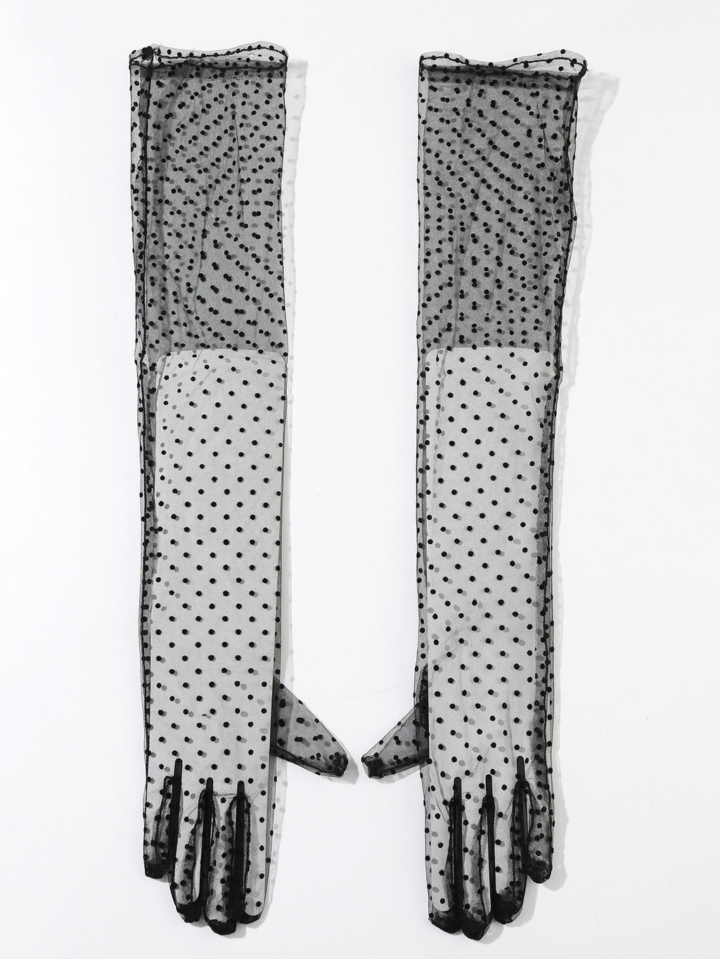 Polka Dot Tulle Long Bridal Gloves - Black - 1